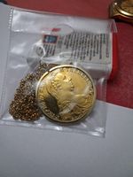 1780 Maria Theresa Thaler Taler Silver Coin, Golden Coloured With Chain.