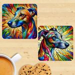 Whippet Dog Stained Glass Effect Coasters, Set Of 2, Mug Mats