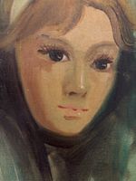 Small Vintage Oil Portrait Painting Of A Young Girl. Retro. Antique Style.