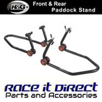 R&G Racing Motorcycle Front and Rear Paddock Bike Stand Elevation in Black Set