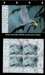 BRITISH COLUMBIA  #8 2002 NORTHERN GOSHAWK CONSERVATION STAMP MINI SHEET/FOLDER
