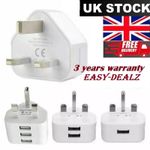UK 3 Pin Dual USB Plug Adapter Mains Wall Charger 1/2/3-Port For Phones Tablet .