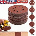 125PCS 8 Hole 125mm 5" Sandpaper Discs Mixed Grit40/60/80/120/240 Orbital Sander