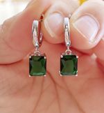925 Sterling Silver Green Crystal CZ Dangle Drop Hoop Huggie Earrings Women Gift