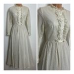 Vintage 70s Cream Lace Ruffle Ribbon Trim Prairie Summer Wedding Maxi Dress 6