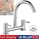Modern Dual Lever Chrome Kitchen Sink Mixer Taps 2 Hole Deck Mounted Tap Faucet