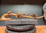 12-inch Collectible Boxwood Finely Carved Frog Statue Ornament Penholder