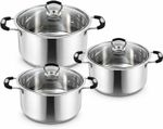 Stainless Steel Stock Pot Cooking Pot Set with Glass Lids | Induction Hob Pot