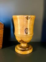 Vintage treen hand turned fruit wood pedestal pot/vase 16cm