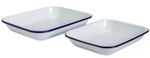 Falcon Enamel 28cm/34cm/37cm Oblong Bake Pan Open Roaster White with Blue Rim