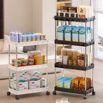 Slim 3/4 Tier Rack Trolley on Wheels Roll Cart Kitchen Storage Shelf Organiser