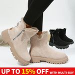 Womens Winter Warm Faux Fur Lined Boots Ladies Mid Block Heel Zip Ankle Shoes