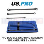 US PRO 7pc Aviation Double Ended Ring Extra Long Spanner Set 8 - 24mm 3222