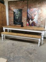 Rustic Reclaimed Plank farmhouse dining table and bench 7ft With 2 Extensions