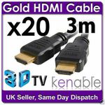 20 x 3m HDMI CABLE LCD Plasma HD Lead Digital - BULK High