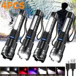 4X Super Bright Flashlight 990000000LM LED Powerful Rechargeable Torch Zoomable