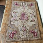 Vintage French Floral Needlepoint Handmade Aubusson Rug Wool Carpet 92 x 58 cm