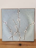 Vintage Japanese Plate, Cherry Blossom, Pale Blue, Kafuh, 23cm Wide, Rare in UK