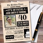 Newspaper Photo 40Th Personalised Birthday Party Invitations