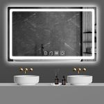 Wall Frameless Unframed Bathroom Mirror With Led Lights Demister 50x70cm 3 Color