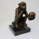 Statue Monkey Wildlife Art Deco Style Art Nouveau Style Bronze Signed Sculpture