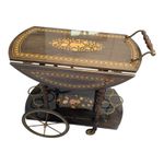 Rare & Unusual Italian Sorrento Bar Cart ~ Marquetry Inlay, Brass Bottle Holders