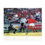 Dennis Bergkamp Signed Football Photo: Netherlands Goal