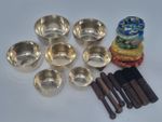 Tibetan Singing Bowl Set, 7-Piece Bronze Meditation Bowls, Chakra Healing