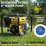 RocwooD Petrol Water Pump 2" 4 Stroke Engine 28m3/h Plus 2" Layflat Hose