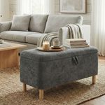 80L Storage Ottoman with Hinged Lid, Multi-Function Footstool & Solid Wood Legs