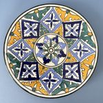 Vintage Wall Plate Hanging Blue Yellow White Hand Painted Spanish Greek Ceramic
