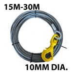 Recovery Winch Wire Rope Cable with Swivel Self Locking hook 10mm x 15/20/25/30m