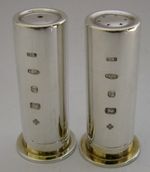 BOXED STERLING SILVER SHOOTING GUN CARTRIDGE SALT PEPPER POTS 2000 CRUET ENGLISH