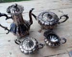 Antique Sheffield Silver Plated Acorn Topped 4 piece Tea Set-Coffee Pot 10 1/2"