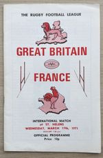 RUGBY LEAGUE INTERNATIONAL PROGRAMME GREAT BRITAIN V FRANCE 1971