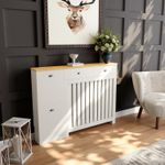Radiator Cover Cream Modern Vertical Slat Storage Drawers Cabinet MDF 1165mm
