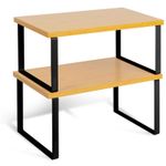 HEFTMAN Kitchen Cupboard Shelf Organiser Stackable Natural & Black Set of 2