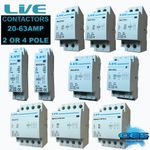 CONTACTOR 2 POLE 4 POLE 20, 25, 32, 40 OR 63 AMP AC NORMAL OPEN DIN RAIL MOUNT 