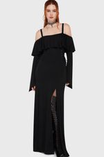 Killstar Ghostly Garden Maxi Dress Womens Off Shoulder Neck Goth Alternative