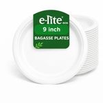 e-Lite® Heavy Duty 9 inch Bagasse Paper Plates - Biodegradable Disposable Plates