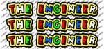 Valentino Rossi style text - "THE ENGINEER"  x 3  stickers / decals  - 5in x 1in