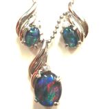 Lightning Ridge Natural Black Triplet Opal Pendant & Earring  FREE JEWELLERY BOX