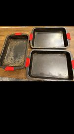 Set of 3 Rectangular Metal Non-Stick Baking Trays Black - stained