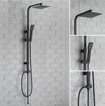 Square Shower Kit Twin Head Mixer Rail Hose Riser Waterfall Bathroom Black Set
