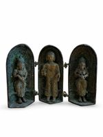 Beautiful Folding Triptych Buddhist Shrine, Altar Buddha Shrine Asia India Brass