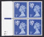 GB Machin 3p Ultramarine Scotland Ribbed Paper Variety Block of 4 SG S16 MNH