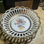 Dresden China Germany style Ribbon Bowl Dish Floral Gold Reticulated 