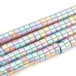 1 strand Electroplate Synthetic Hematite Beads Flat Round Rainbow Plated 4x2mm