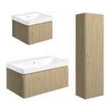 Oak Vanity Unit Sink Bathroom Cabinetry Ribbed Textured Wall Hung Textura- sizes