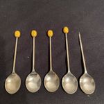 Vintage Set Of 5 yellow Coffee Bean Spoons  silver Plate EPNS 